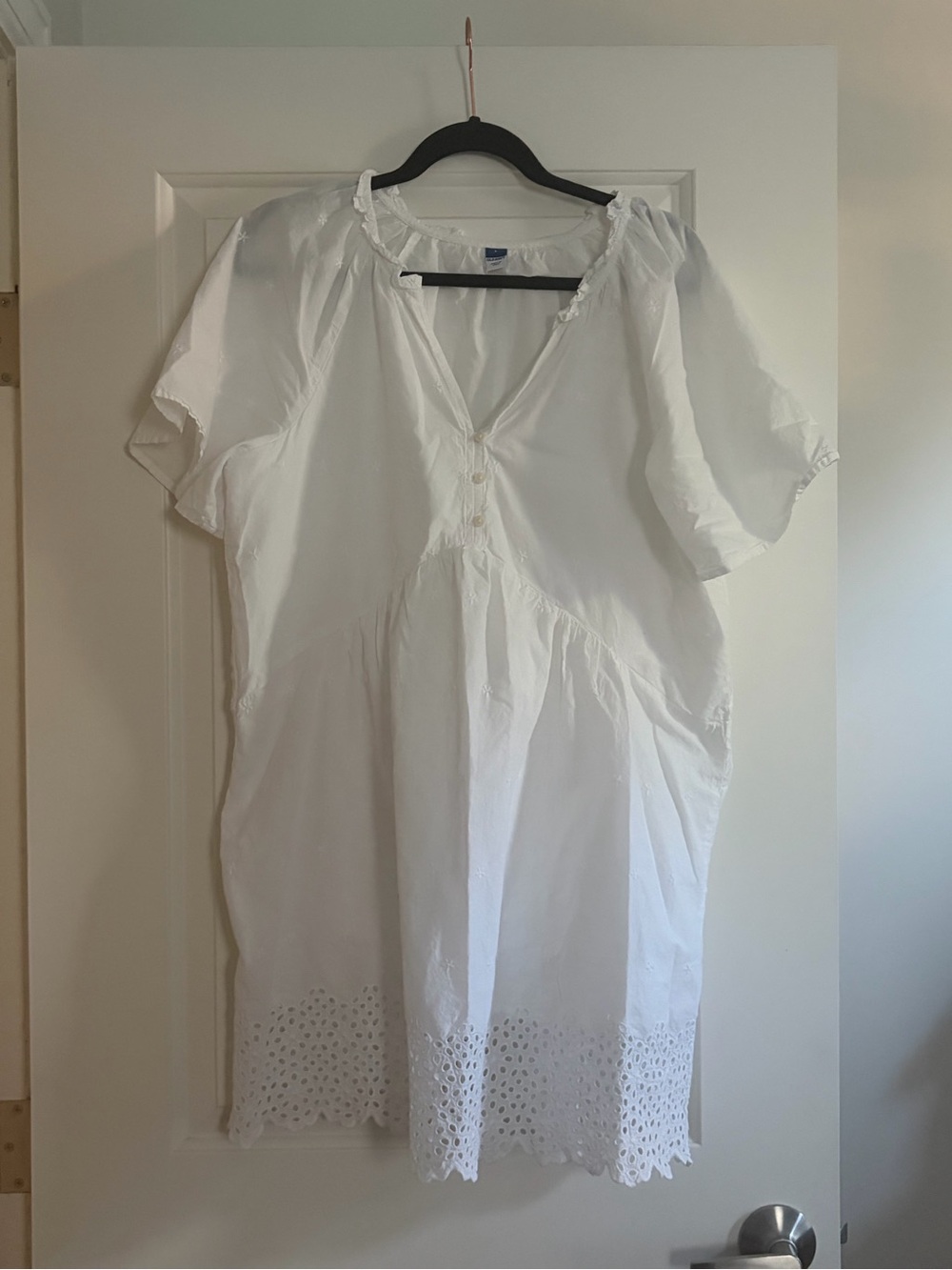Old Navy White Eyelet-Hem Button Front Tunic Dress